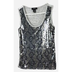 VTG Y2K Women Small Top Sequin Tank Snakeskin Cami Bling Sparkle Glam Shimmer